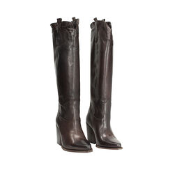 Stivali texani testa di moro in vera pelle con tacco, Primadonna, 268038002PAMORO036, 003 preview