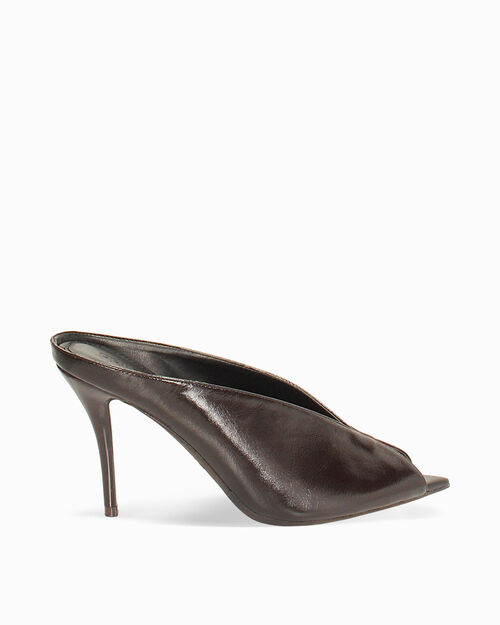 Mules open toe testa di moro tacco 9,2 cm, DK BROWN
