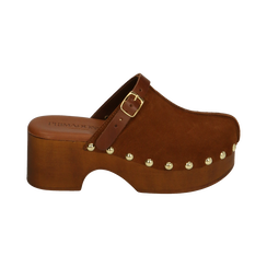 Clogs cognac in camoscio, tacco 6 cm , Primadonna, 194305215CMCOGN036, 001