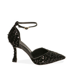 Décolleté nere in paillettes, tacco 9,5 cm , Primadonna, 202188216PLNERO035, 001a