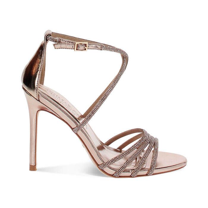 Sandalo donna rosa-oro con strass, tacco 10,5 cm, Primadonna, 252140317LPRAOR035