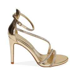 Sandali oro con strass, tacco 10 cm, Primadonna, 212174221LMOROG036, 001 preview