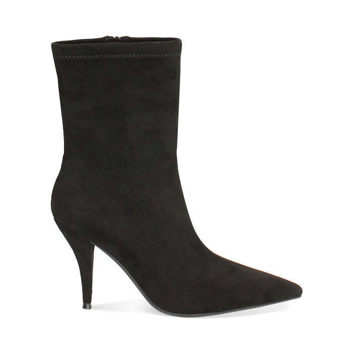 Botines negros en microfibra tacón 9 cm, Primadonna, 262744605MFNERO035
