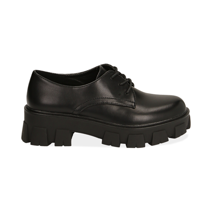 Chaussures à lacets noires chunky, talon 5 cm  , Soldés, 160611113EPNERO037