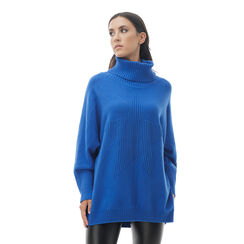 Maglia blu-cobalto svasata con collo alto, Promozioni, 24U502212TSBLCOUNI, 001a