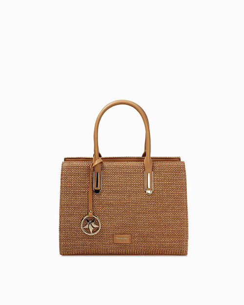 Borsa a mano cognac con tracolla removibile, COGNAC