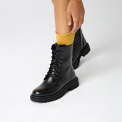 Bottines à lacets noires en cuir véritable avec semelle crantée, Primadonna, 26N555093PENERO035, 002 preview