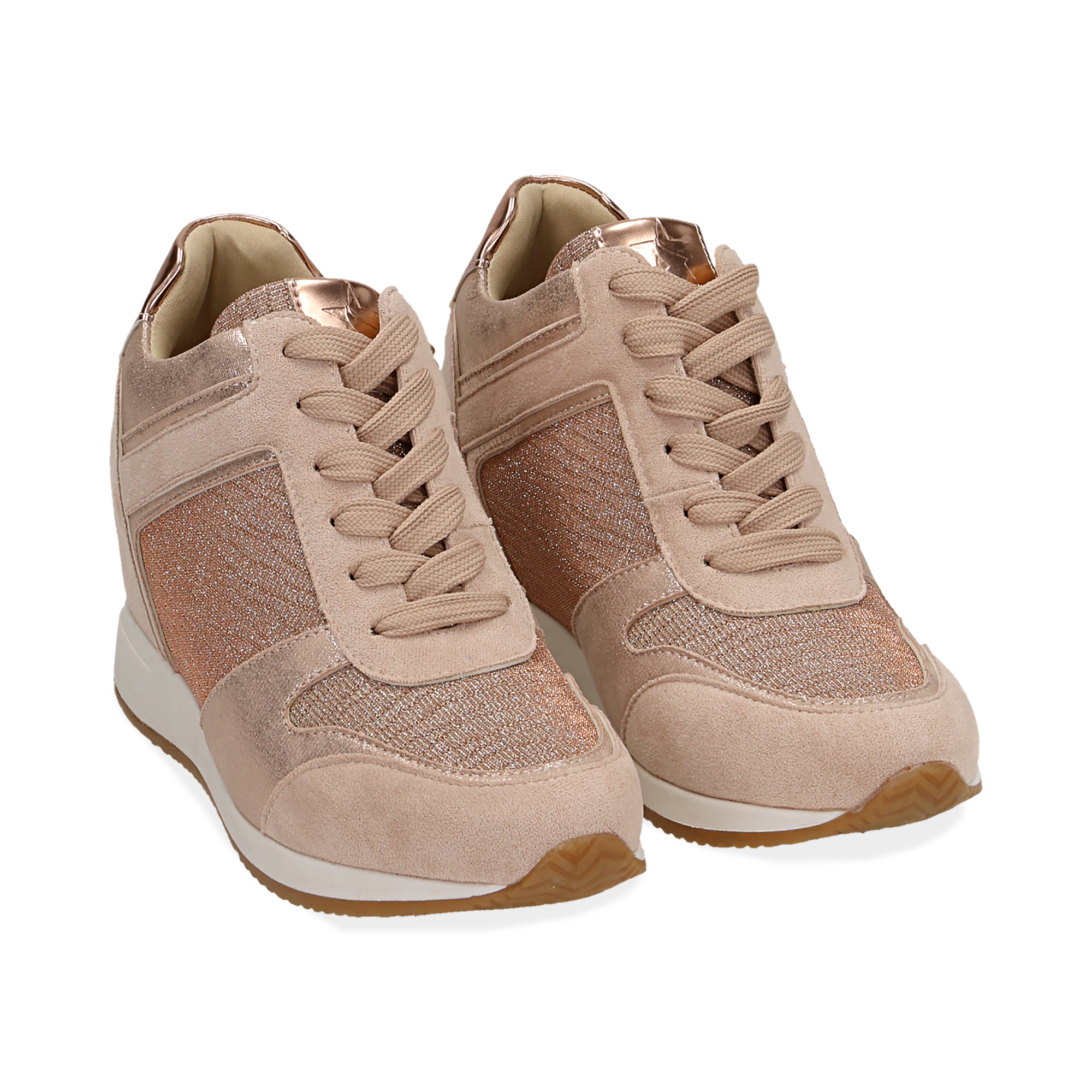 Sneakers oro rosa glitter con zeppa | Primadonna Collection
