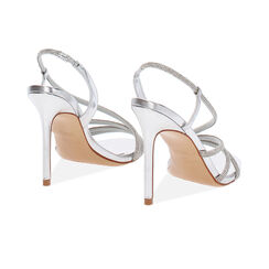 Sandalo donna argentato in laminato e strass, tacco 10,5 cm, Primadonna, 252140344LPARGE035, 004 preview
