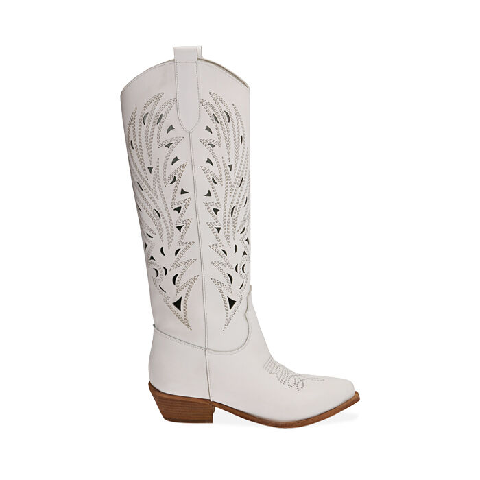 Stivali Donna Texani Estivi Bianchi con Ricami Made in Italy - KikkiLine