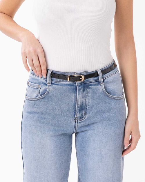 Cintura nera con fibbia elegante, BLACK