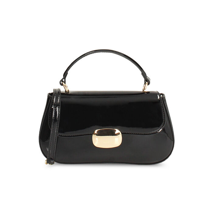 Mini bag nera in vernice con tracolla removibile, Primadonna, 265126560VENEROUNI