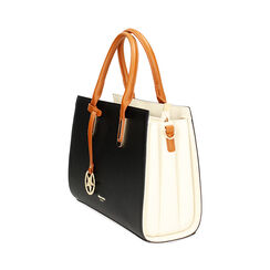 Borsa a mano donna nera con manici cognac, Primadonna, 255701050EPNEROUNI, 003 preview
