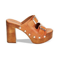 WOMEN SHOES CLOG COW LEATHER COGN, Primadonna, 234362838VACOGN035, 001 preview