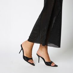 Mules bout ouvert noires en satin avec strass 9 cm, Primadonna, 265815807RPNENE035, 002a