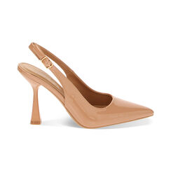 Décolleté slingback nude in vernice, tacco 8 cm, Primadonna, 234912902VENUDE036, 001 preview