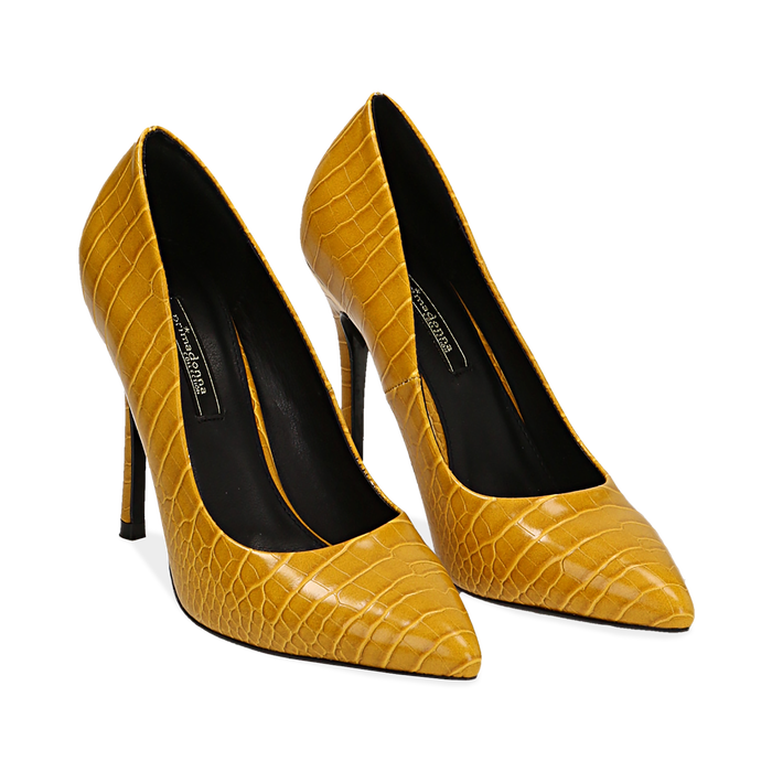 Decollete Gialle Eco Pelle Effetto Coccodrillo Tacco 11 Cm