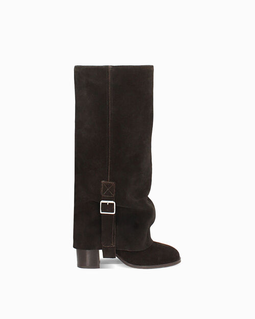 Botas marr&oacute;n oscuro con hebilla tac&oacute;n 7,5 cm, DK BROWN