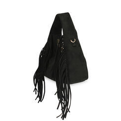 Mini bag nera in microfibra con frange, Primadonna, 265126595MFNEROUNI, 003 preview