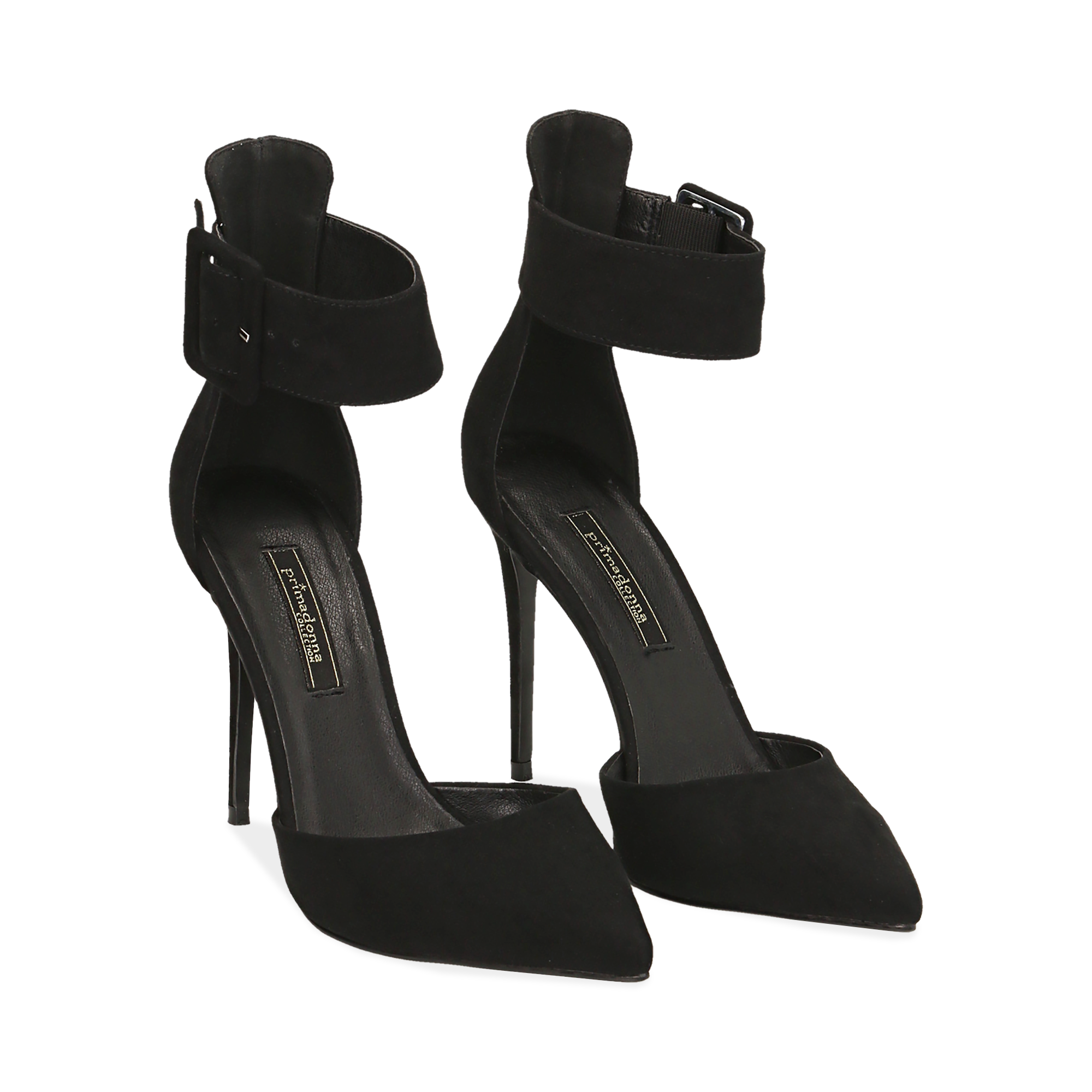 Décolleté nere in microfibra con cinturino alla caviglia, tacco 11 cm |  Primadonna Collection
