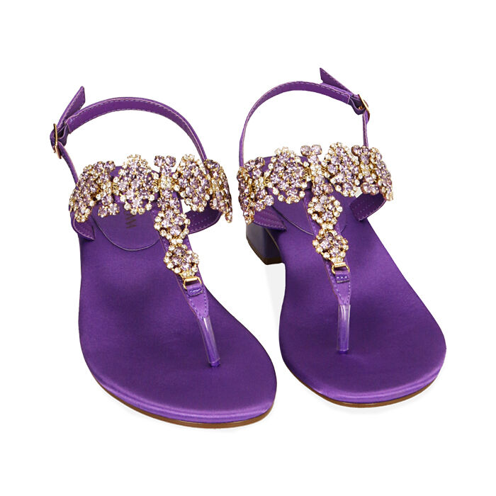 Sandali donna infradito viola in raso tacco 3 5 cm Primadonna Collection