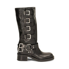 Stivaletti biker con fibbie neri in pelle, Primadonna, 22A507775PENERO035, 001 preview