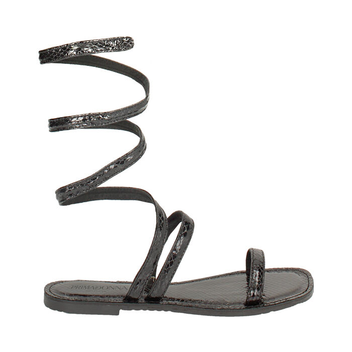 Sandali bassi neri in pitone, Primadonna, 234986611PTNERO037