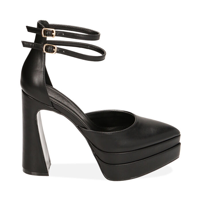 Décolleté platform nere, tacco 12,5 cm, Primadonna, 212122102EPNERO036