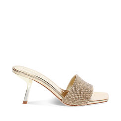 Mules open toe para mujer doradas en laminado y piedras, Primadonna, 252137802LPOROG035, 001a