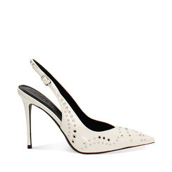 Escarpin à bride arrière crème avec talon de 10 cm pour femme, Primadonna, 262130647NPPANN035, 001a