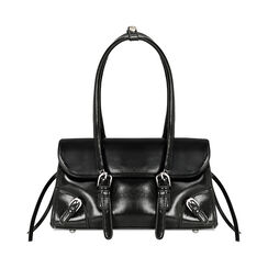 Borsa a mano nera con finiture lucide, Primadonna, 265100318EUNEROUNI, 001a
