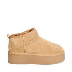 Bottines d'hiver camel en daim avec talon de 4,5 cm, Primadonna, 26N801251CMCAME035, 001a