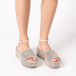 Compensées femme crème noires en raphia, Primadonna, 25M761693RFPANE035, 002a