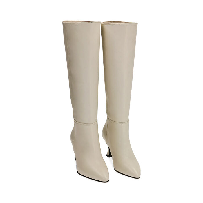 Stivali da donna panna in pelle tacco 7 cm Primadonna Collection