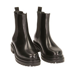 Chelsea boots noires en cuir, talon 4 cm , Primadonna, 18L920011PENERO036, 002a