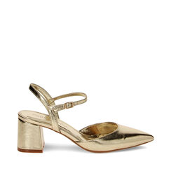 Décolleté slingback oro laminate, tacco 6 cm, 232121503LMOROG035, 001a