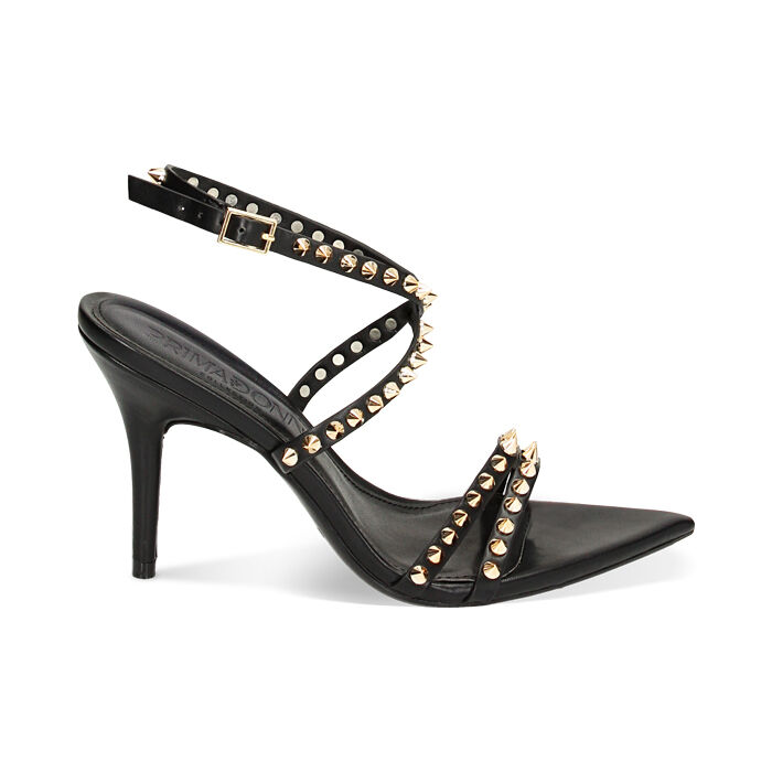 Sandali neri con borchie, tacco 11 cm, Primadonna, 232107901EPNERO040