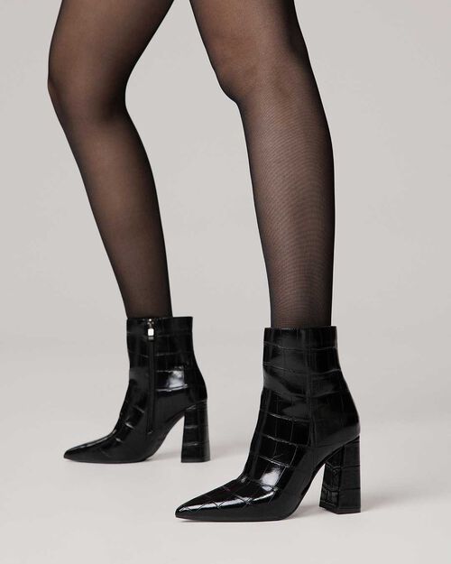Black croc-Effect ankle boots, BLACK