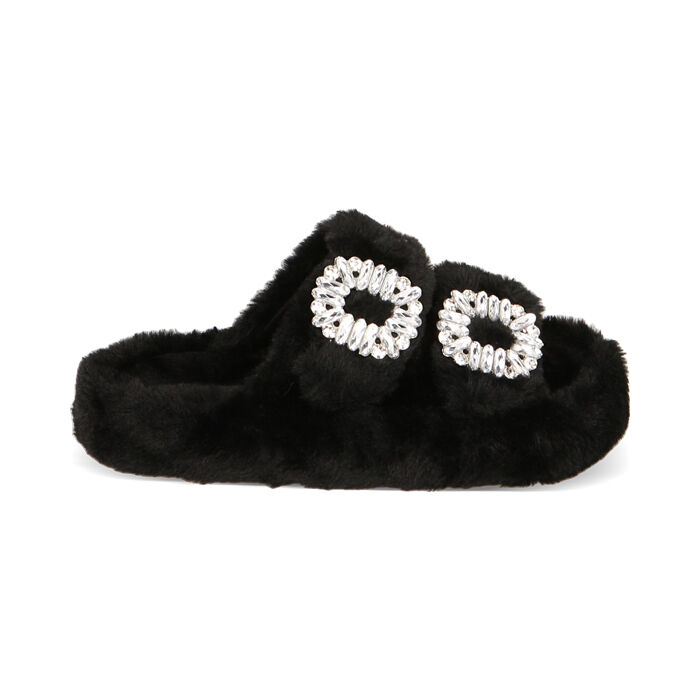 Ciabatte donna fluffy nere con cristalli Primadonna Collection