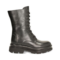 Bottines à lacets en cuir véritable noir avec talon de 4,6 cm, Primadonna, 26N525067PENERO035, 001a