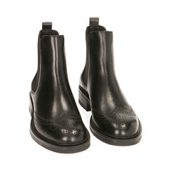 Botines Chelsea de cuero negro full brogue , Primadonna, 20N406608PENERO036, 002