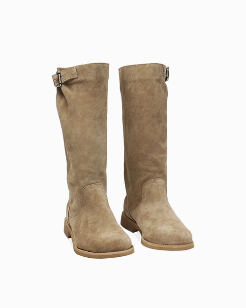 Stivali biker in camoscio beige, BEIGE