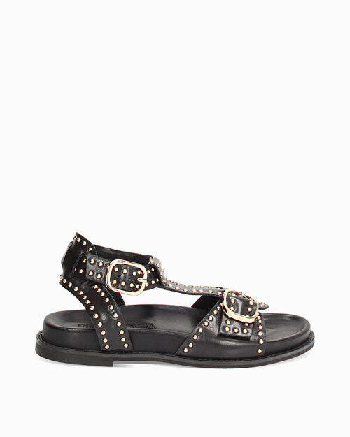 Sandali bassi donna neri in pelle, 
