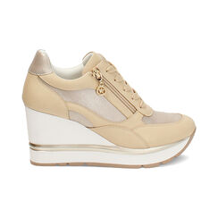 Sneakers beige con tacco 8 cm, Scarpe, 272811615EPBEIG035, 001 preview