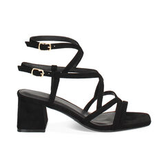 Sandalo donna nero in microfibra, tacco largo 5,5 cm, Primadonna, 254947147MFNERO036, 001 preview