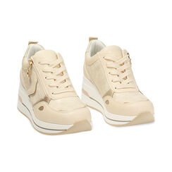 Sneakers beige con tacco 6,5 cm, Scarpe, 272850919EPBEIG035, 003 preview