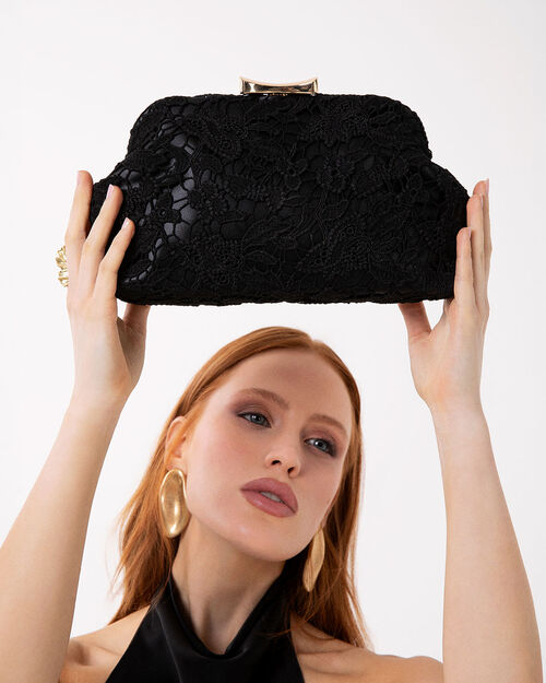 Pochette nera con tracolla removibile, BLACK