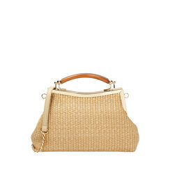 Mini bolsa de mujer beige de rafia, Primadonna, 255125522RFBEIGUNI, 001a