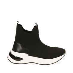 Slip-on nere in tessuto, zeppa 5 cm , Primadonna, 202812459TSNERO035, 001a