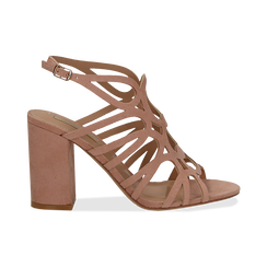 Sandali cage nude in microfibra, tacco 10 cm,